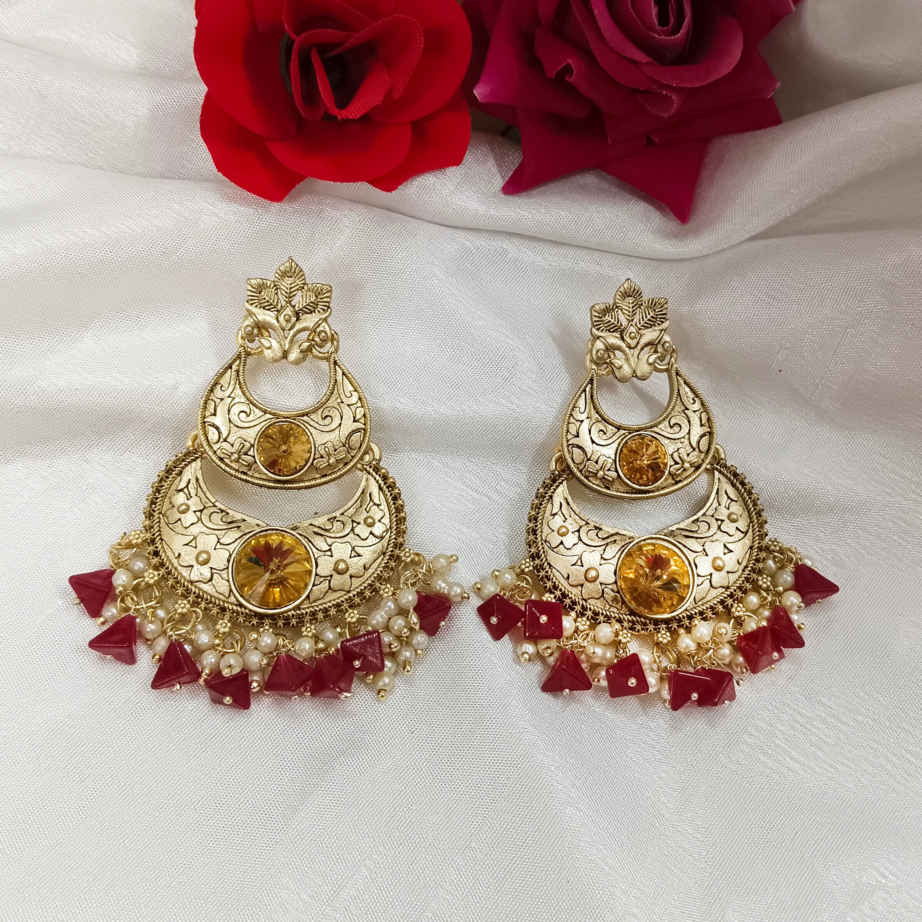 Darshana Jewels Crystal Stone Gold Plated Dangler Earrings