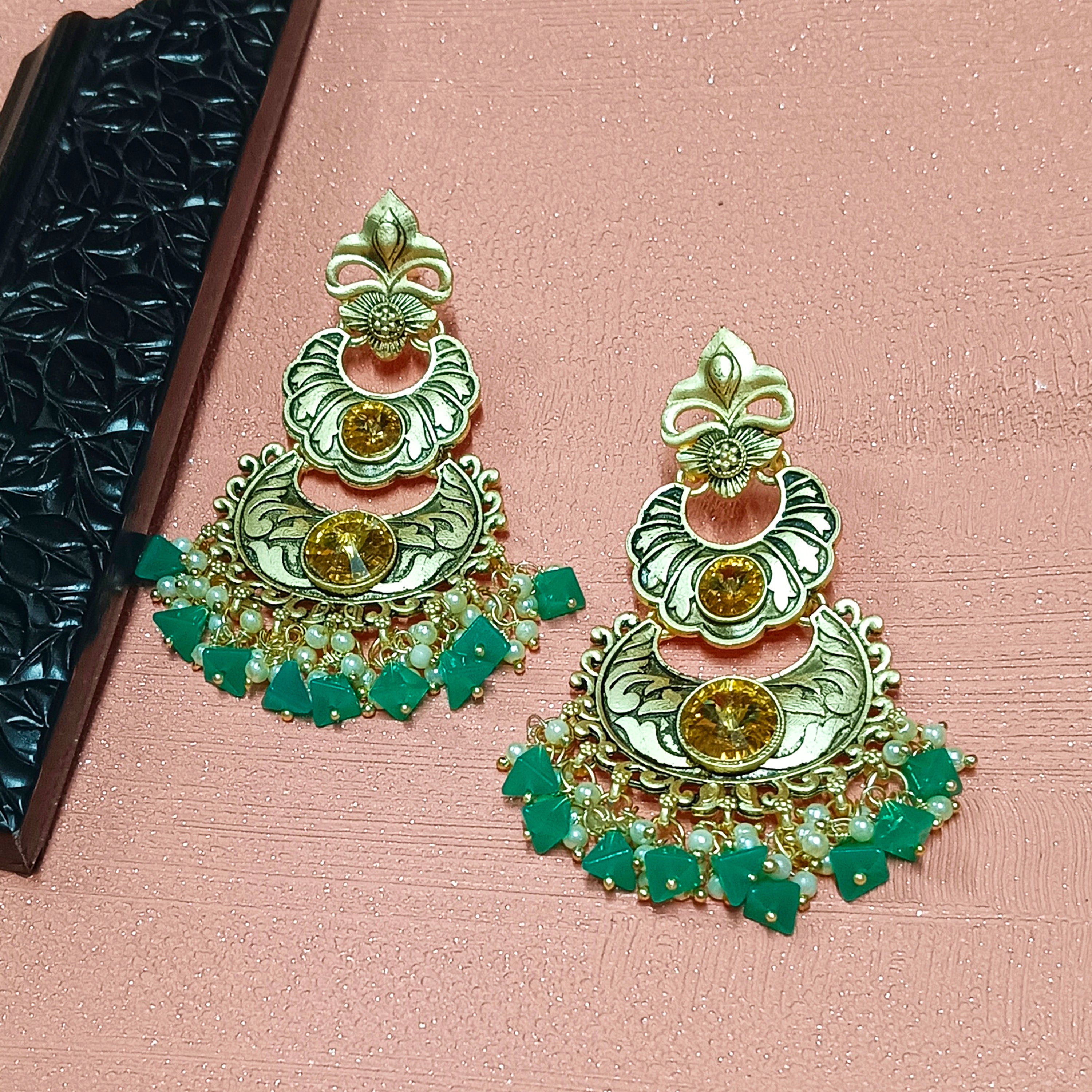 Darshana Jewels Crystal Stone Gold Plated Dangler Earrings