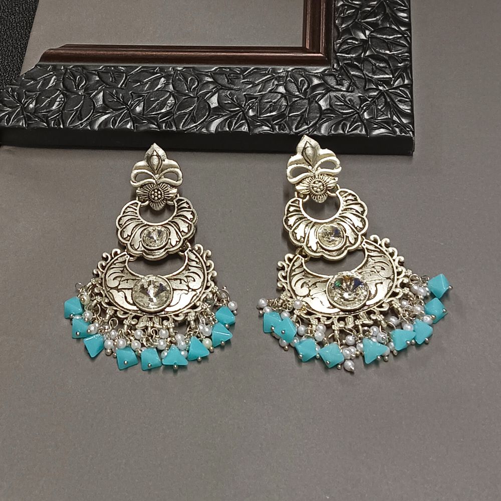 Darshana Jewels Crystal Stone Silver Plated Dangler Earrings
