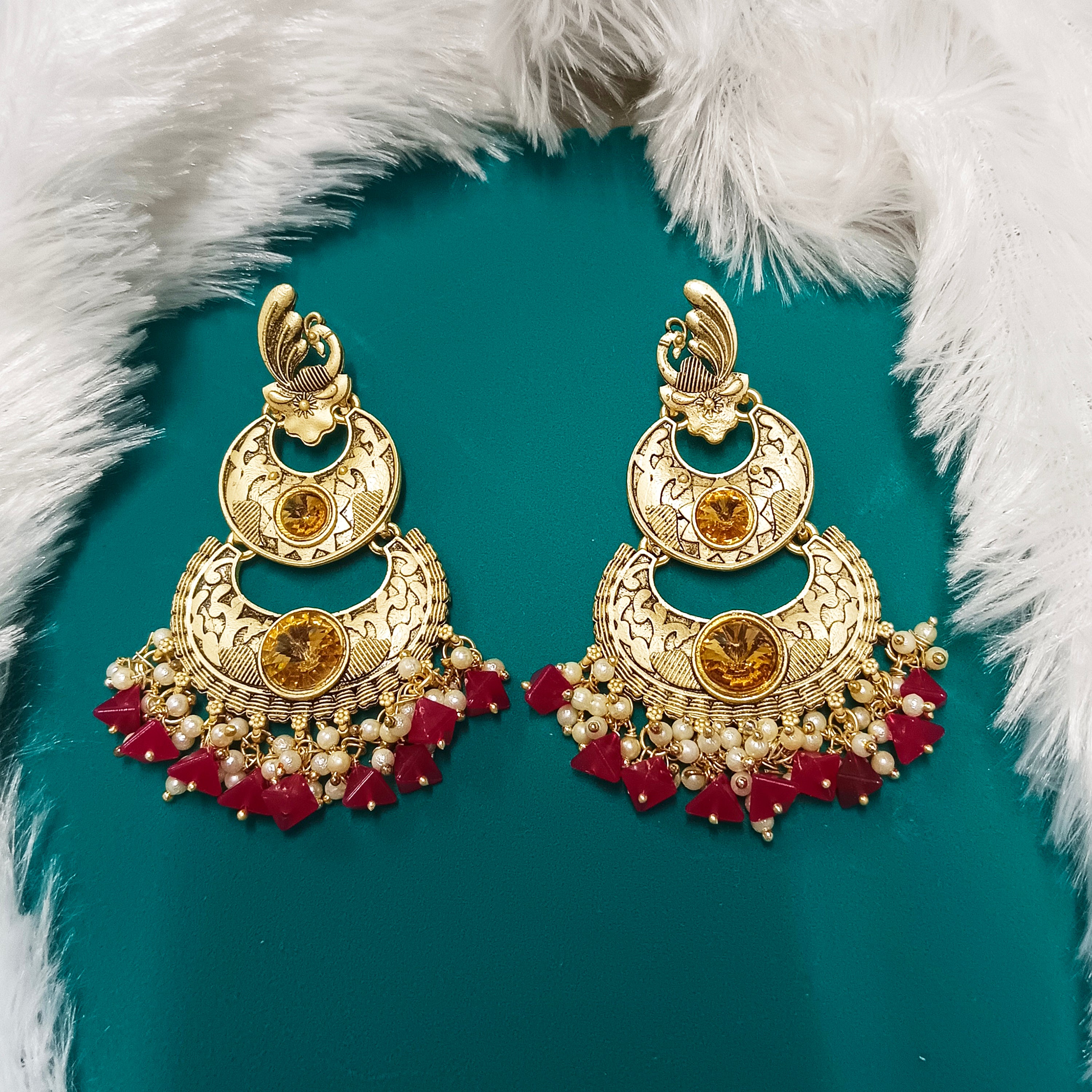 Darshana Jewels Crystal Stone Gold Plated Dangler Earrings