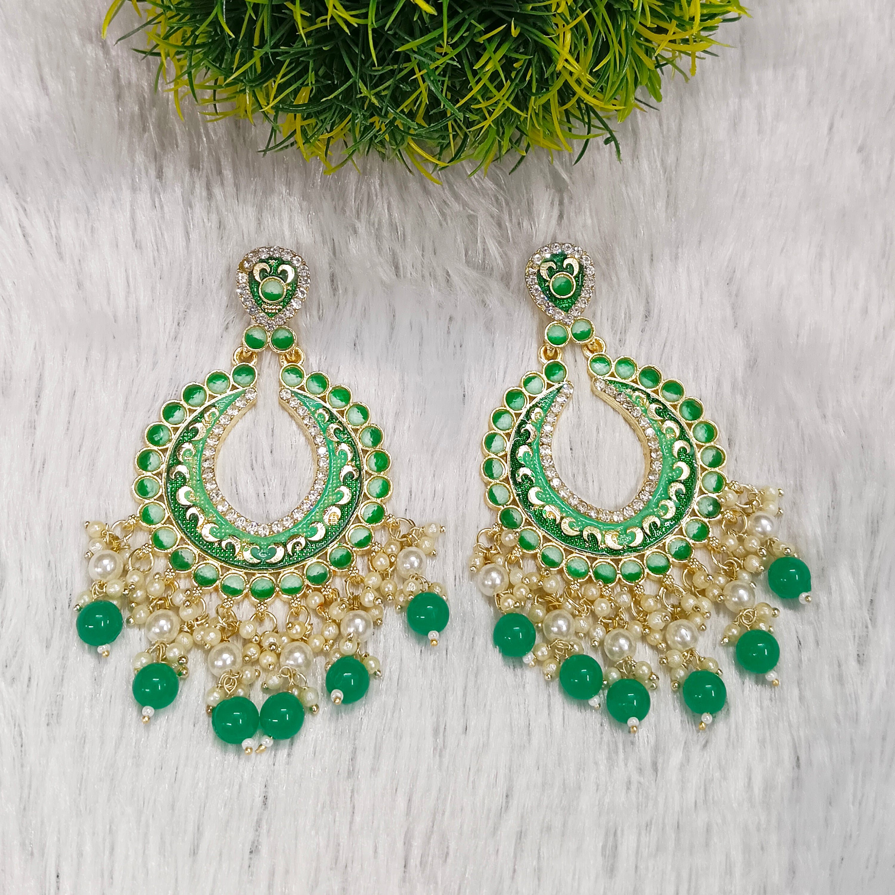 Darshana Jewels Gold Plated Meenakari Dangler Earrings