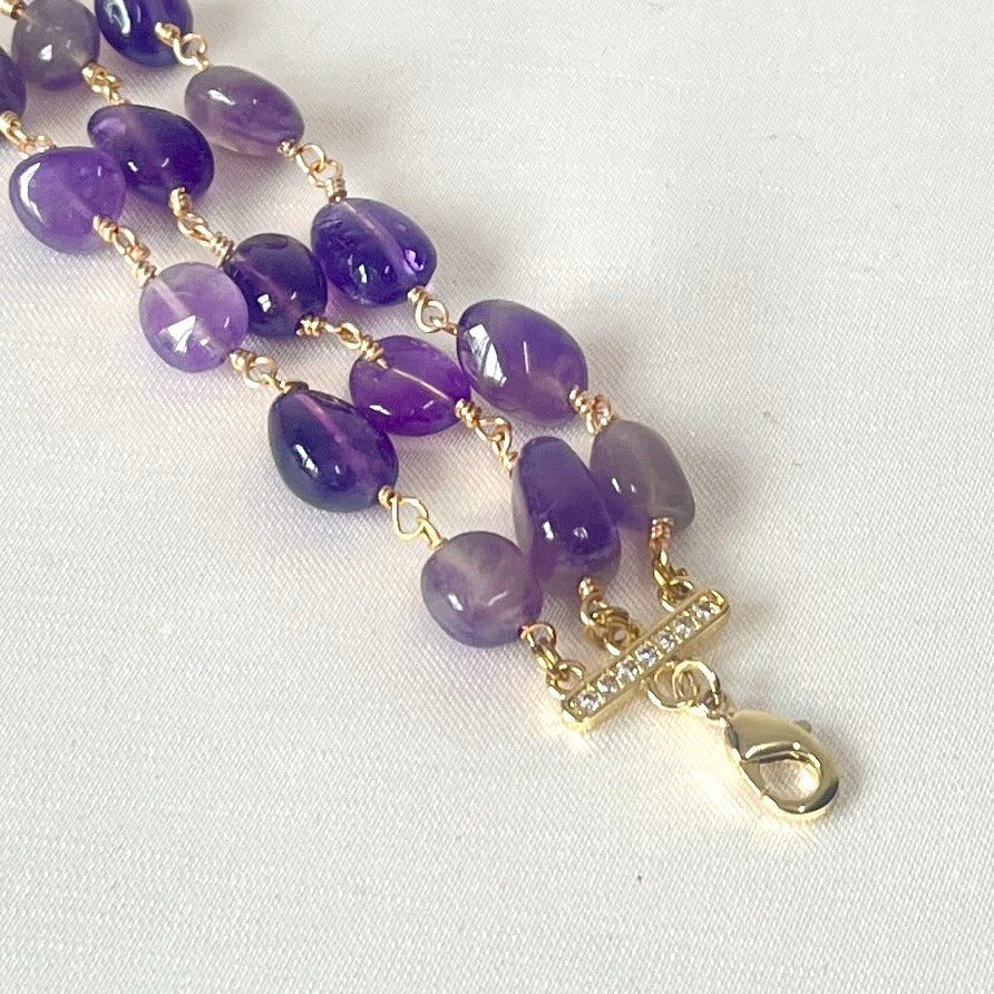 Jewel Treatzz Beautiful Everyday Wear Gold Plated 3 Line Amethyst Bracelet