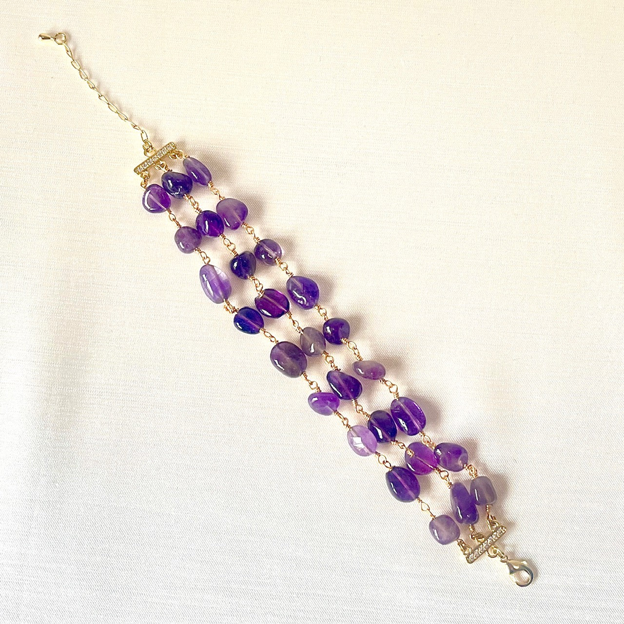 Jewel Treatzz Beautiful Everyday Wear Gold Plated 3 Line Amethyst Bracelet