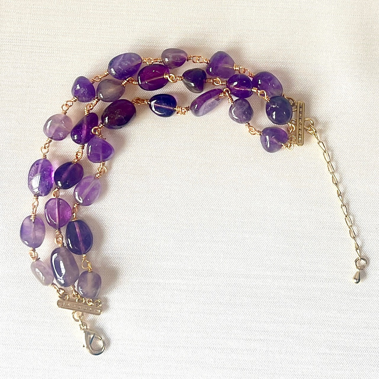 Jewel Treatzz Beautiful Everyday Wear Gold Plated 3 Line Amethyst Bracelet