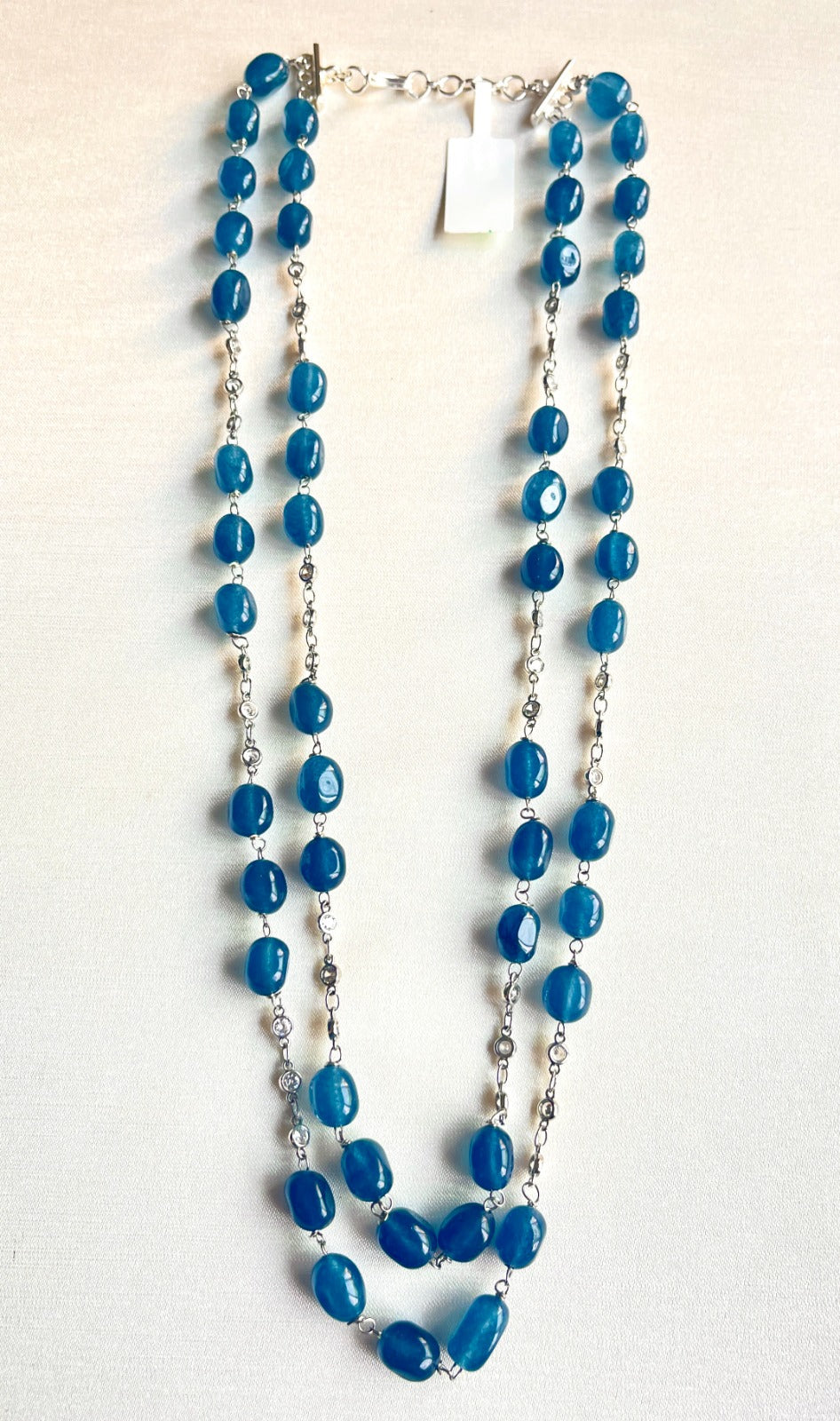 Jewel Treatzz Blue Aventurine Rhodium Finished CZ Layered Necklace
