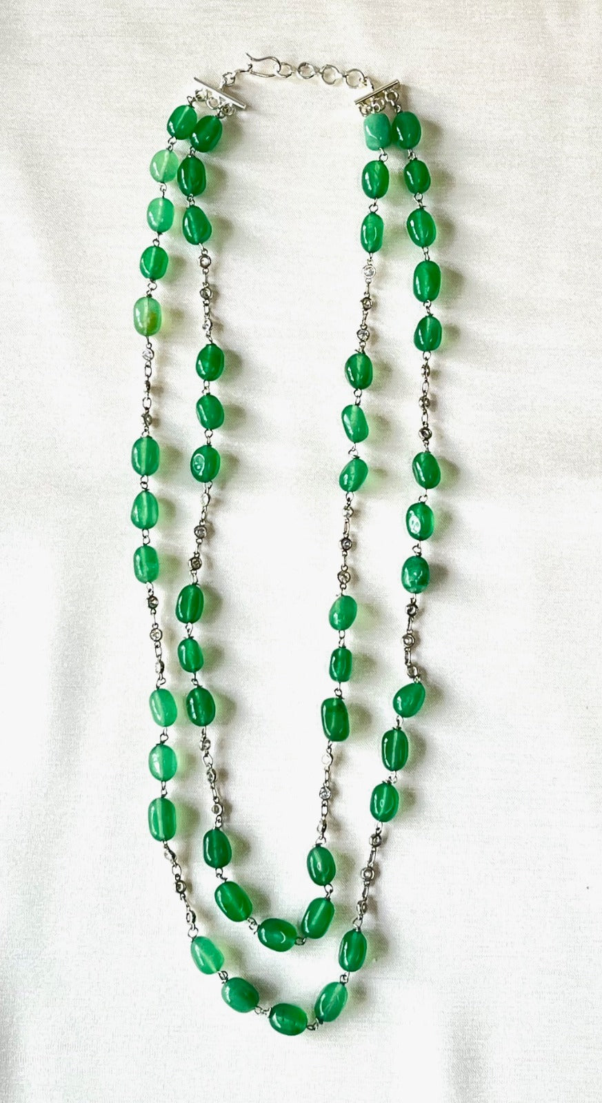 Jewel Treatzz Green Aventurine Rhodium Finished CZ Layered Necklace