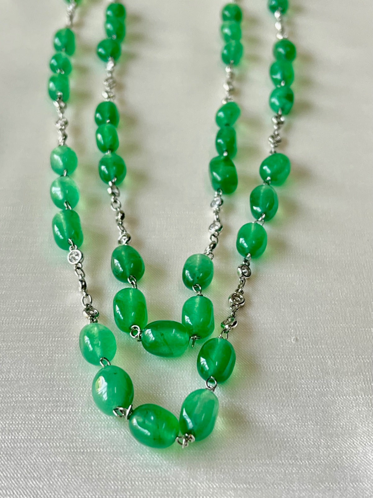 Jewel Treatzz Green Aventurine Rhodium Finished CZ Layered Necklace