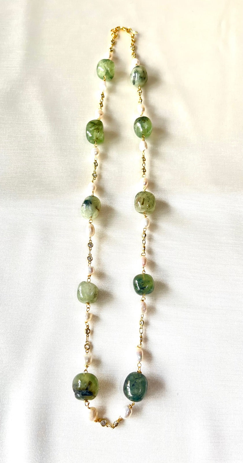 Jewel Treatzz Natural Green Aventurine Stone, Gold Finished CZ Necklace