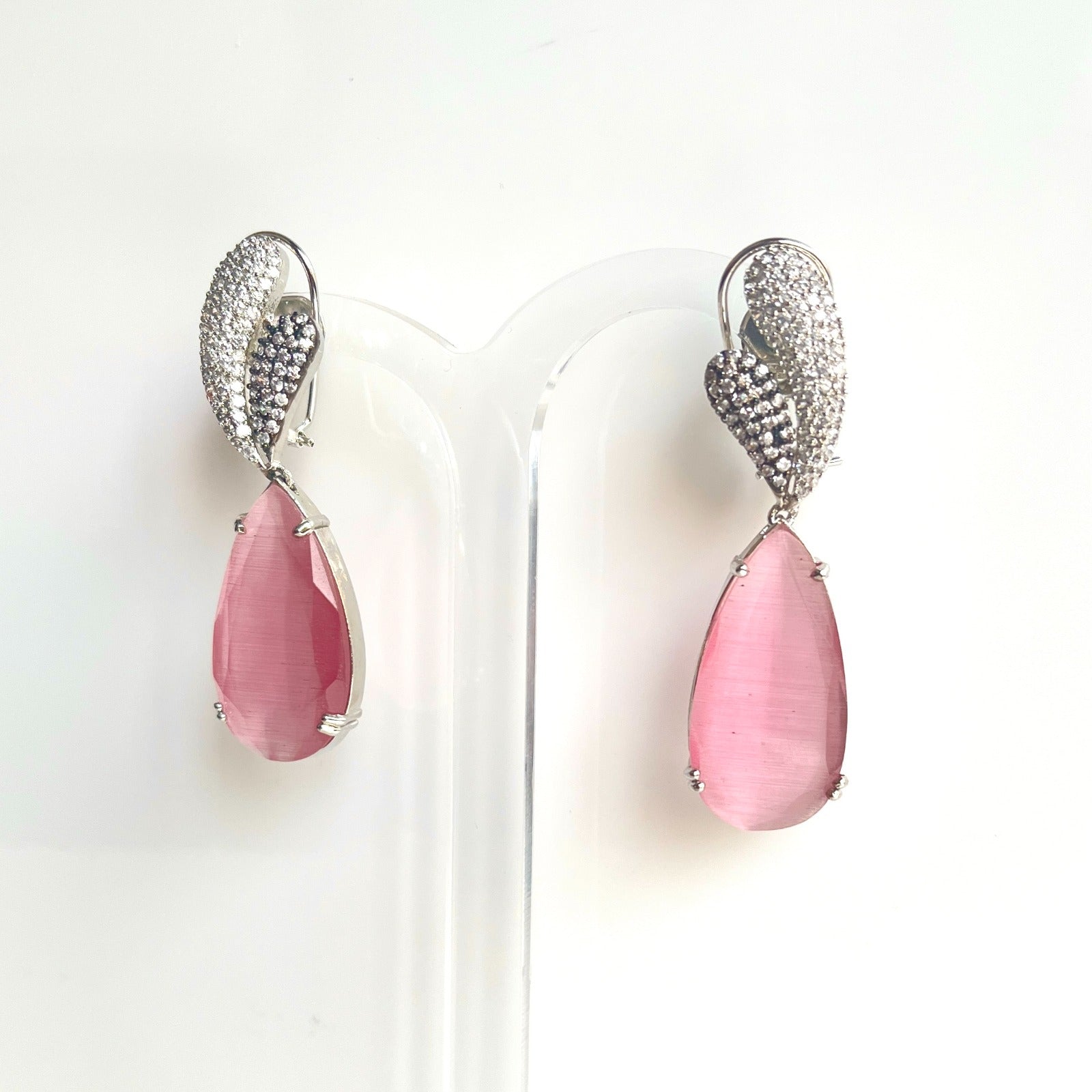 Jewel Treatzz Rhodium Plated, Rose Smoky Quartz & Cubic Zirconia's Dangler Earrings
