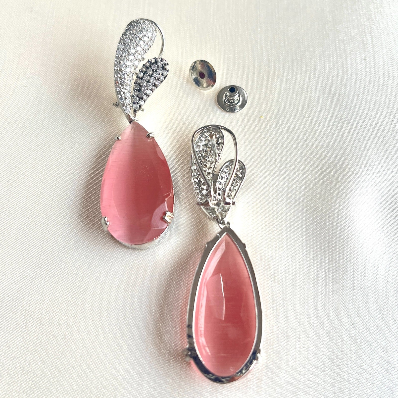 Jewel Treatzz Rhodium Plated, Rose Smoky Quartz & Cubic Zirconia's Dangler Earrings
