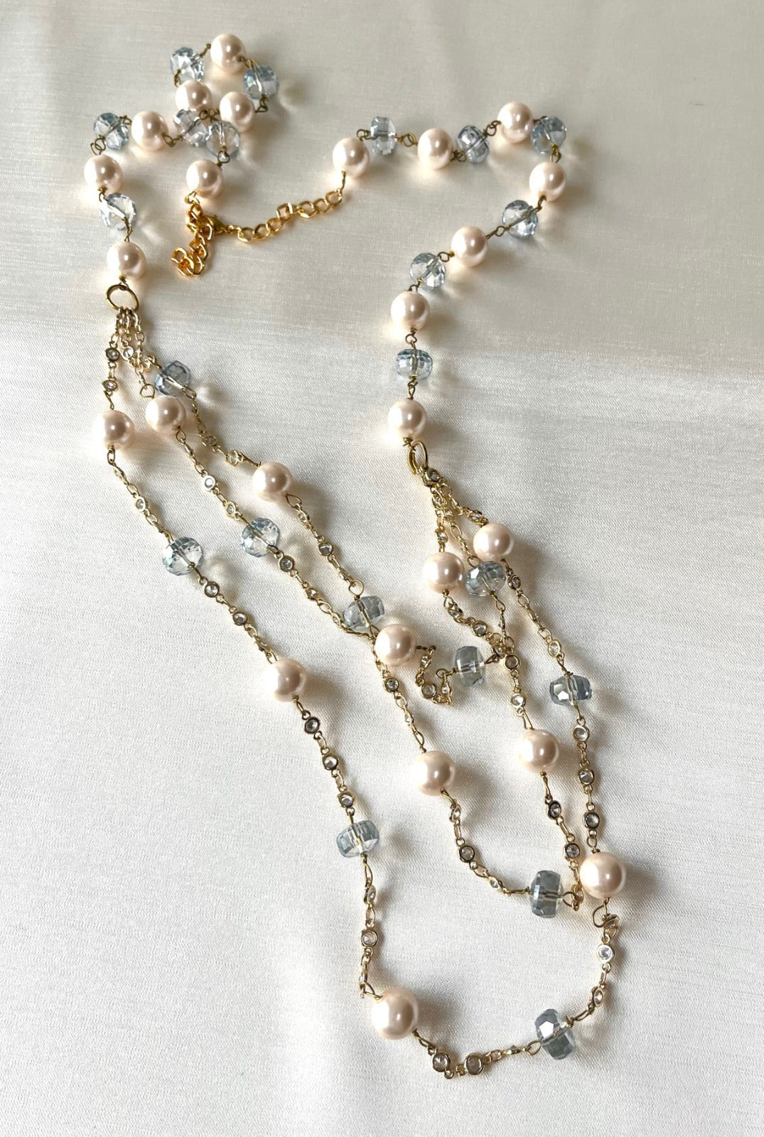 Jewel Treatzz Triple Layered Pearls, Aqua Beads Gold Plated Party Necklace
