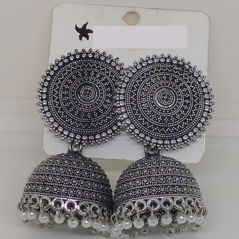 Khushboo Jewellery Antique Silver Oxidised Jhumki Earrings for Daily & Festive Wear