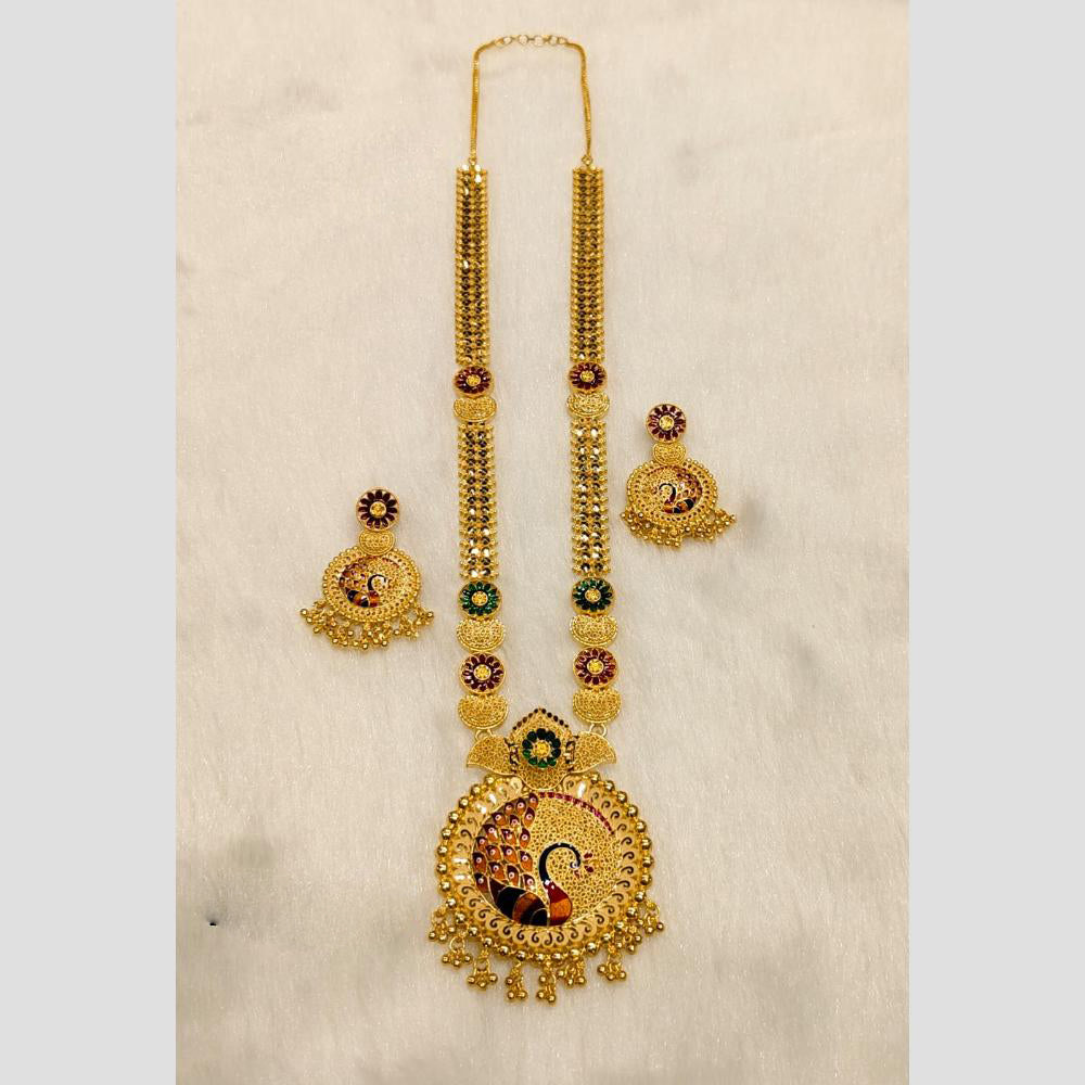 Sunrise Gold Forming Meenakari Long Necklace Set