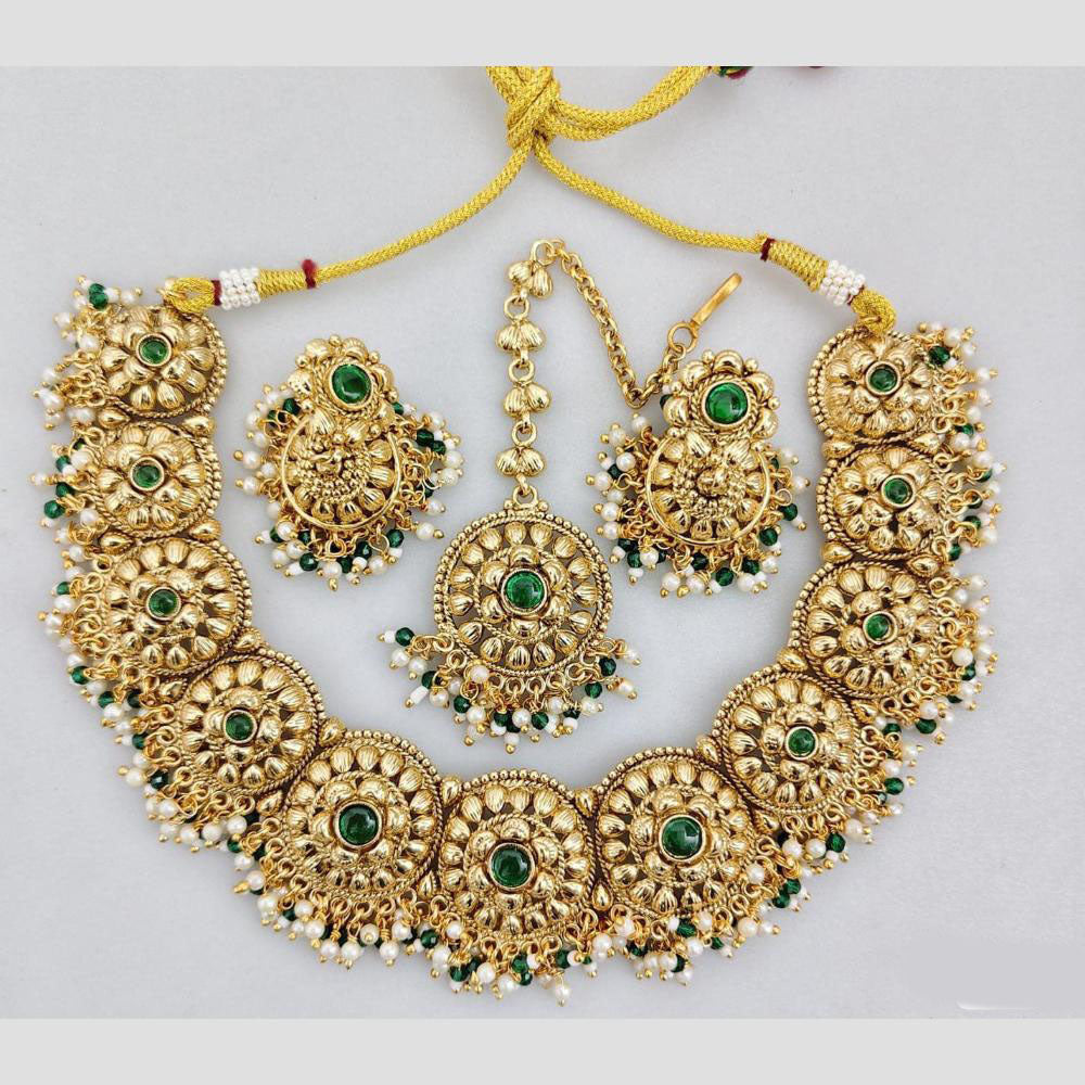 Rani Sati Jewels Gold Plated Pota Stone And Beads Necklace Set