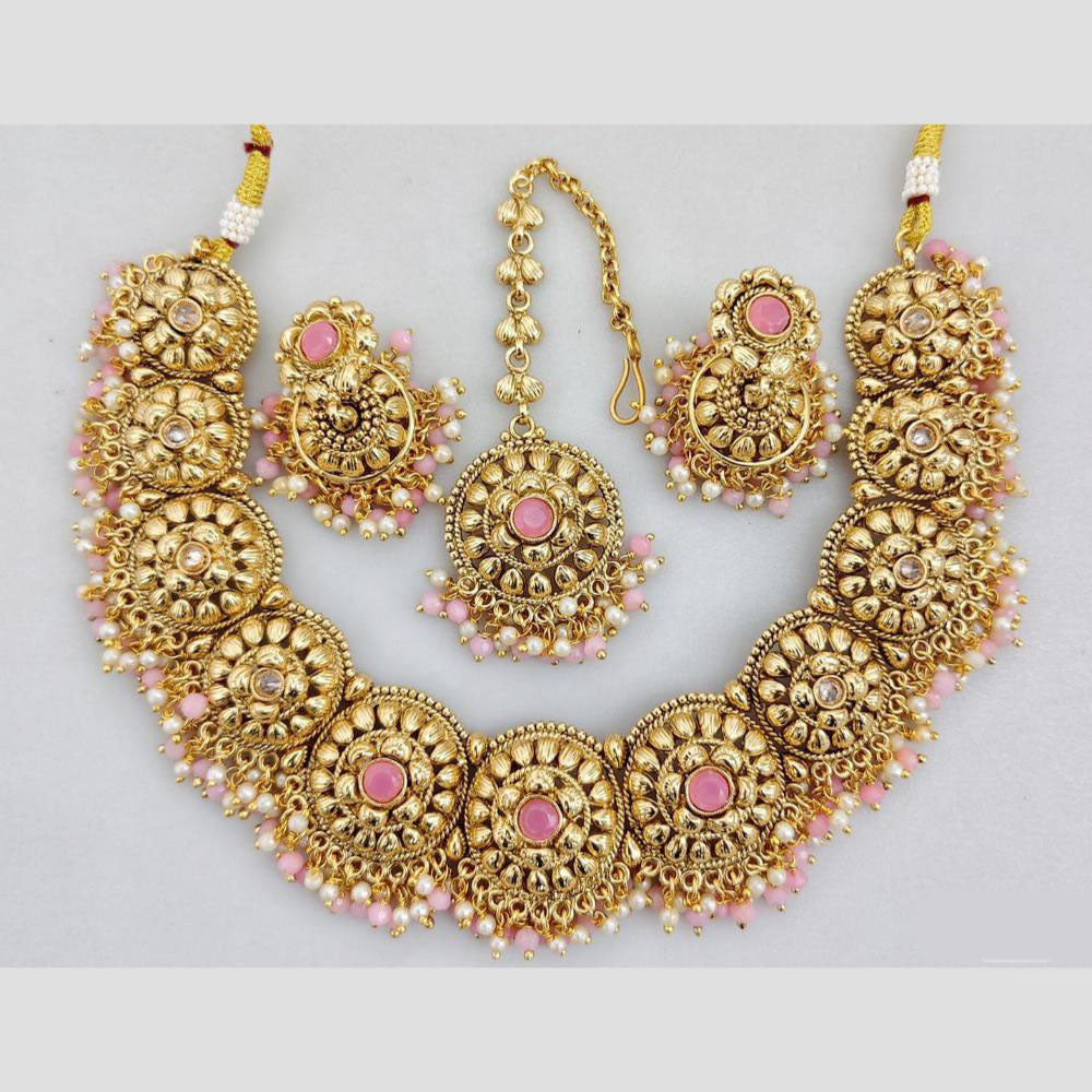 Rani Sati Jewels Gold Plated Pota Stone And Beads Necklace Set