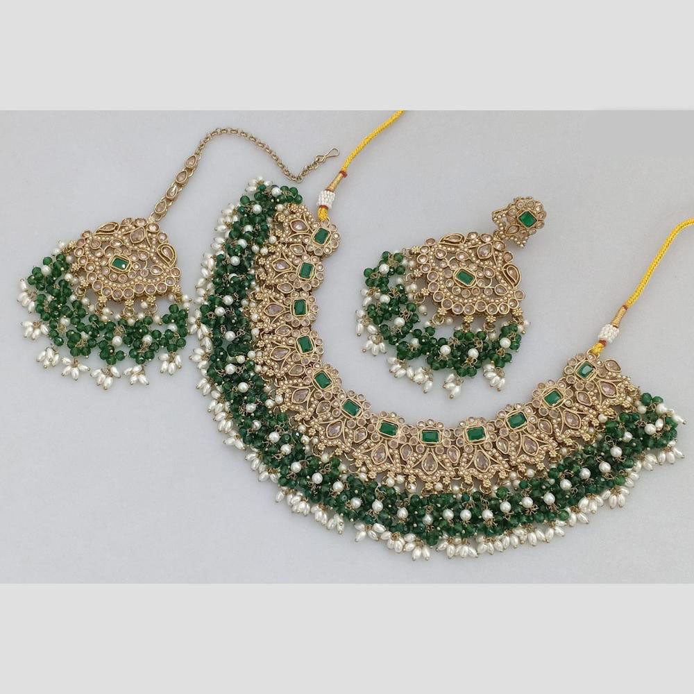 Rani Sati Jewels Gold Plated Pota Stone And Beads Necklace Set