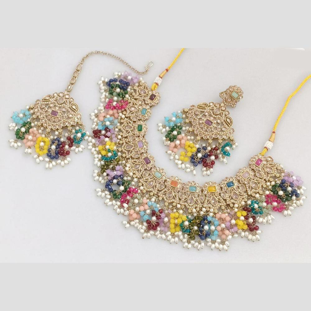 Rani Sati Jewels Gold Plated Pota Stone And Beads Necklace Set