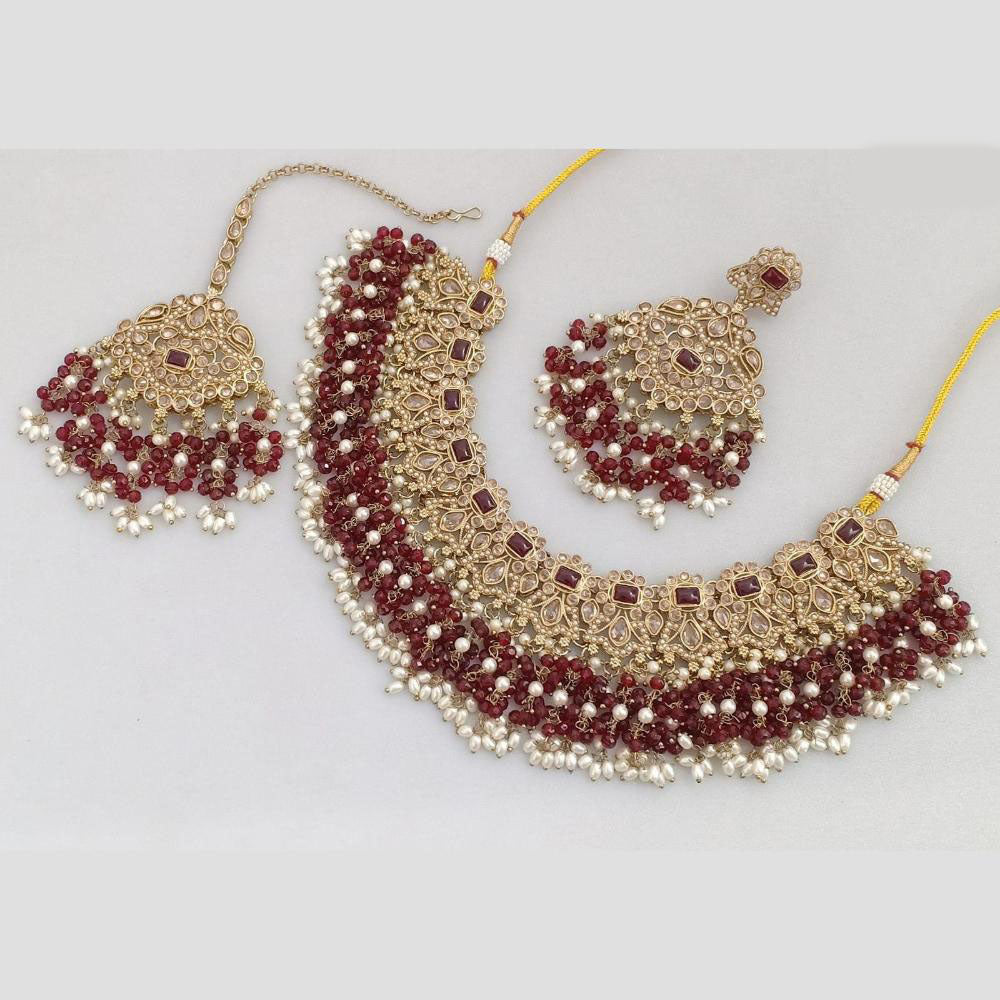 Rani Sati Jewels Gold Plated Pota Stone And Beads Necklace Set