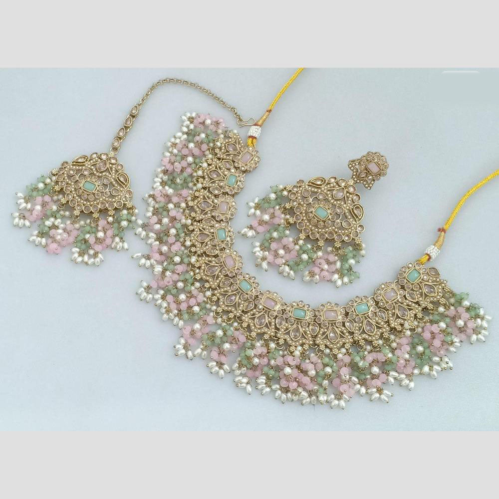 Rani Sati Jewels Gold Plated Pota Stone And Beads Necklace Set