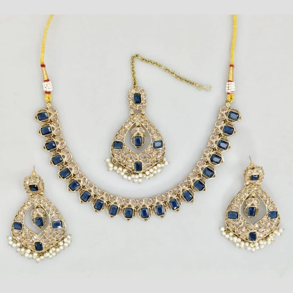 Rani Sati Jewels Gold Plated Crystal And Pota Stone And Beads Necklace Set