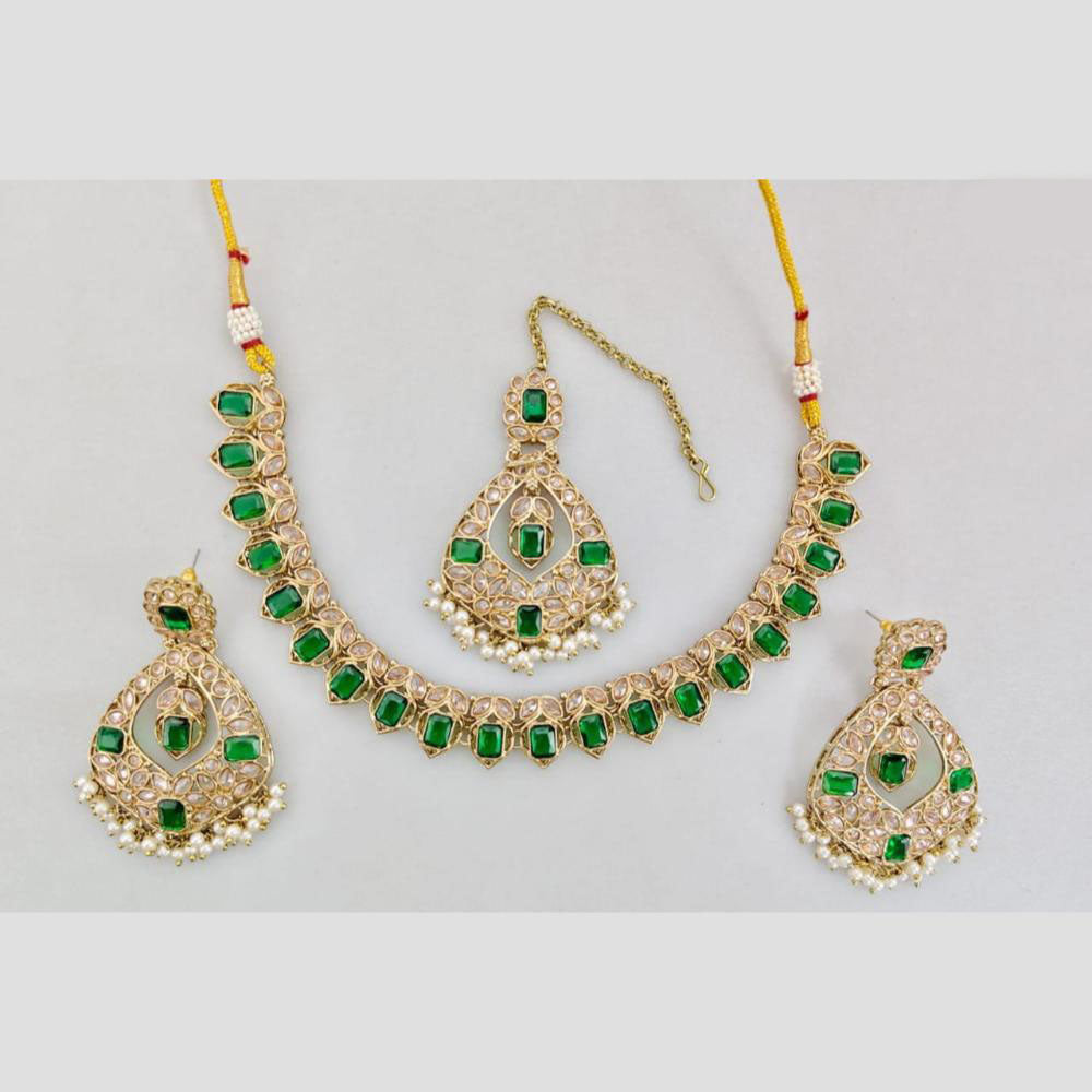 Rani Sati Jewels Gold Plated Crystal And Pota Stone And Beads Necklace Set