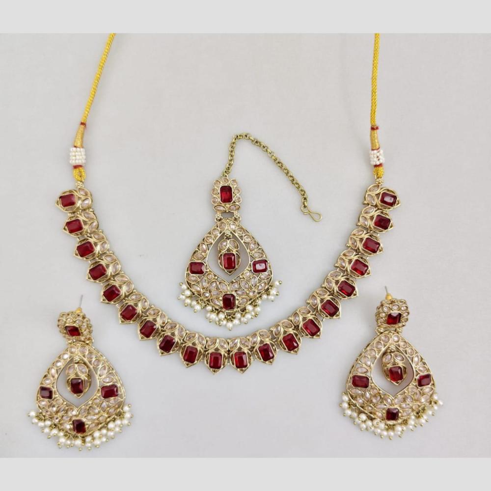 Rani Sati Jewels Gold Plated Crystal And Pota Stone And Beads Necklace Set