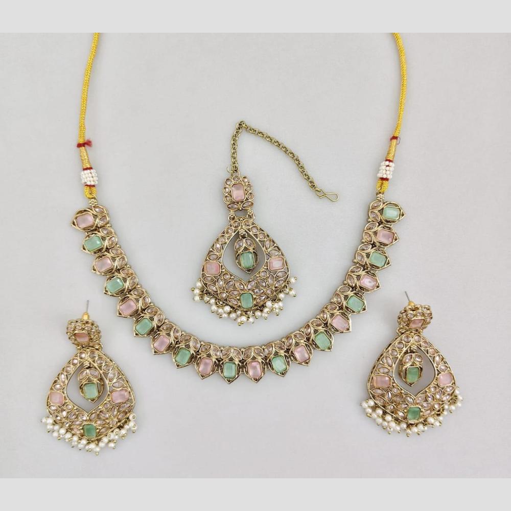 Rani Sati Jewels Gold Plated Crystal And Pota Stone And Beads Necklace Set