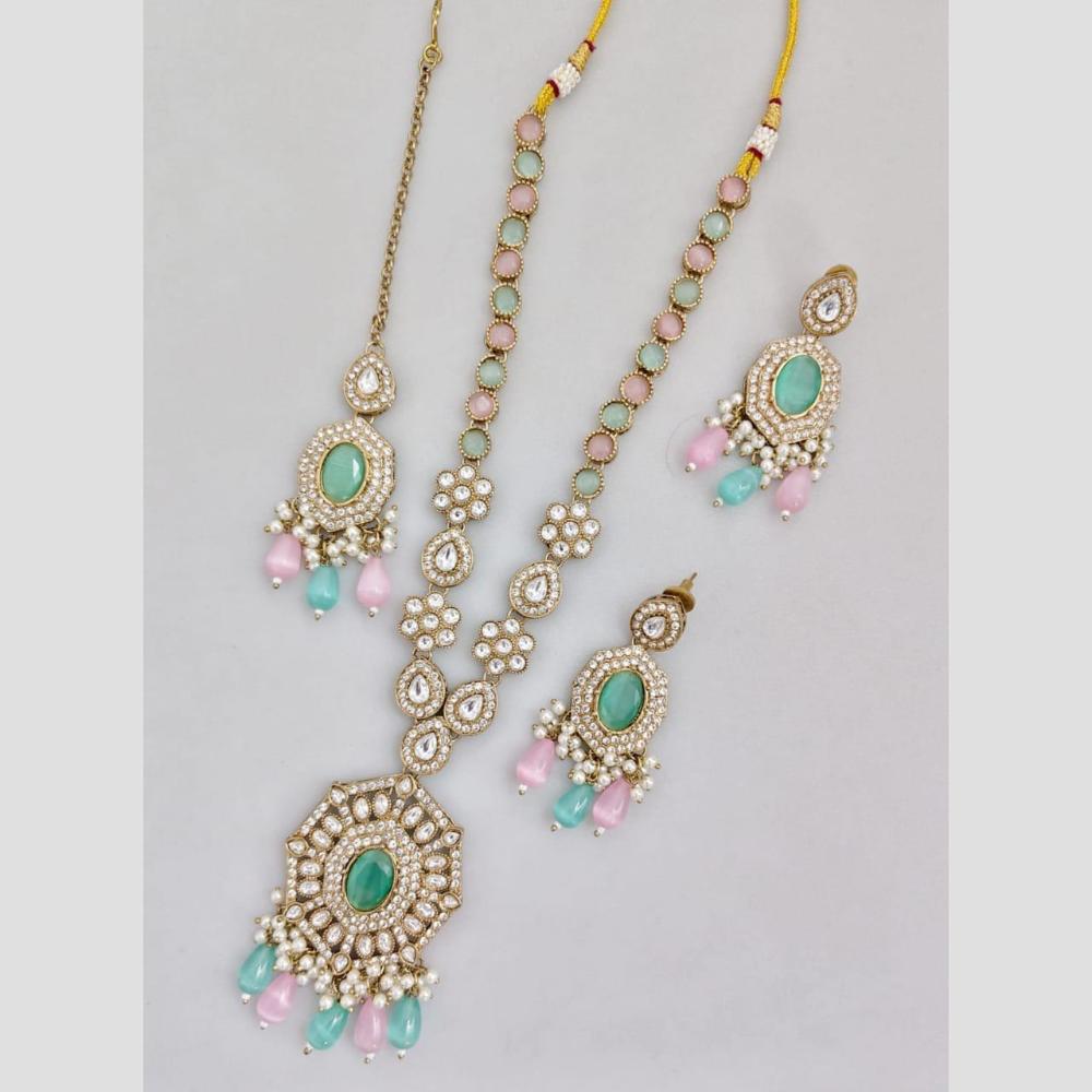 Rani Sati Jewels Gold Plated Pota Stone And Pearl Long Necklace Set