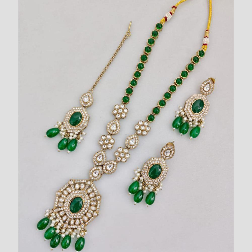 Rani Sati Jewels Gold Plated Pota Stone And Pearl Long Necklace Set