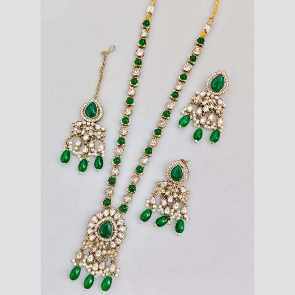 Rani Sati Jewels Gold Plated Pota Stone And Pearl Long Necklace Set