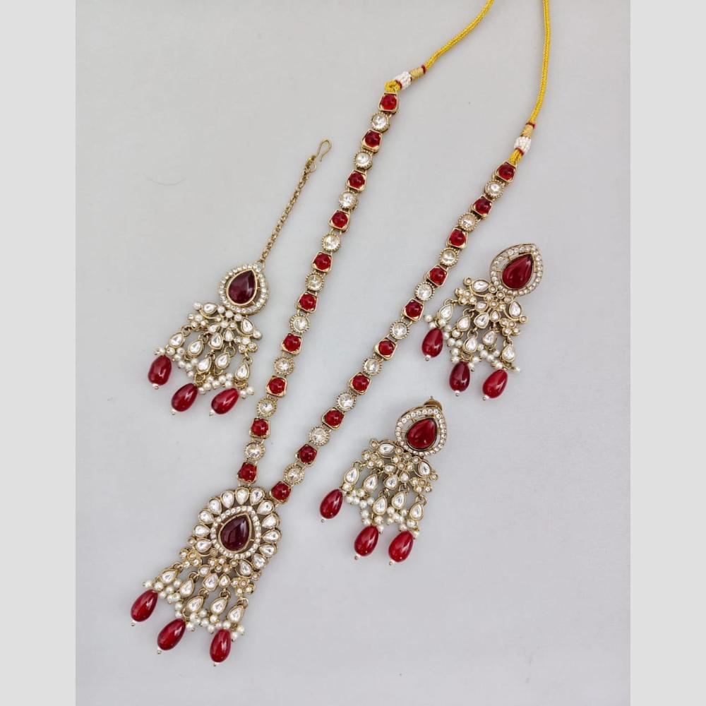 Rani Sati Jewels Gold Plated Pota Stone And Pearl Long Necklace Set