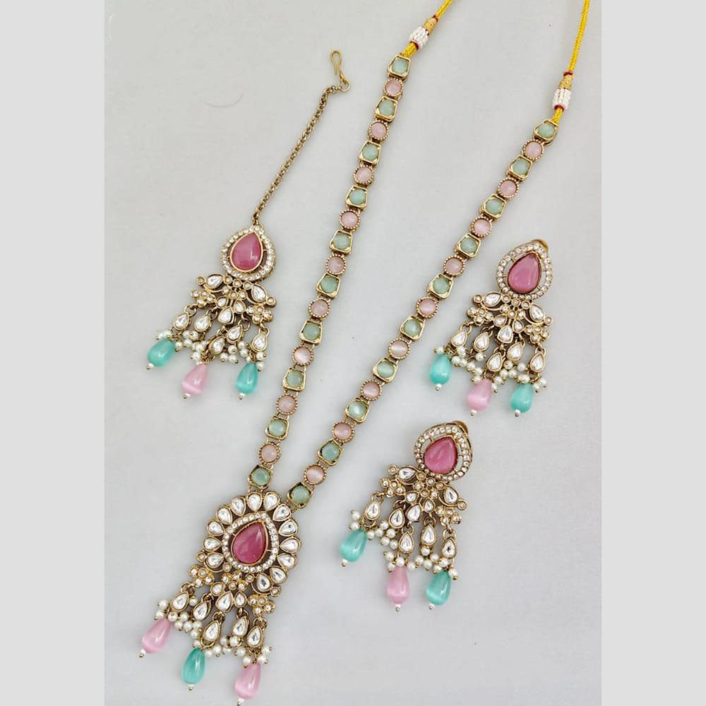 Rani Sati Jewels Gold Plated Pota Stone And Pearl Long Necklace Set