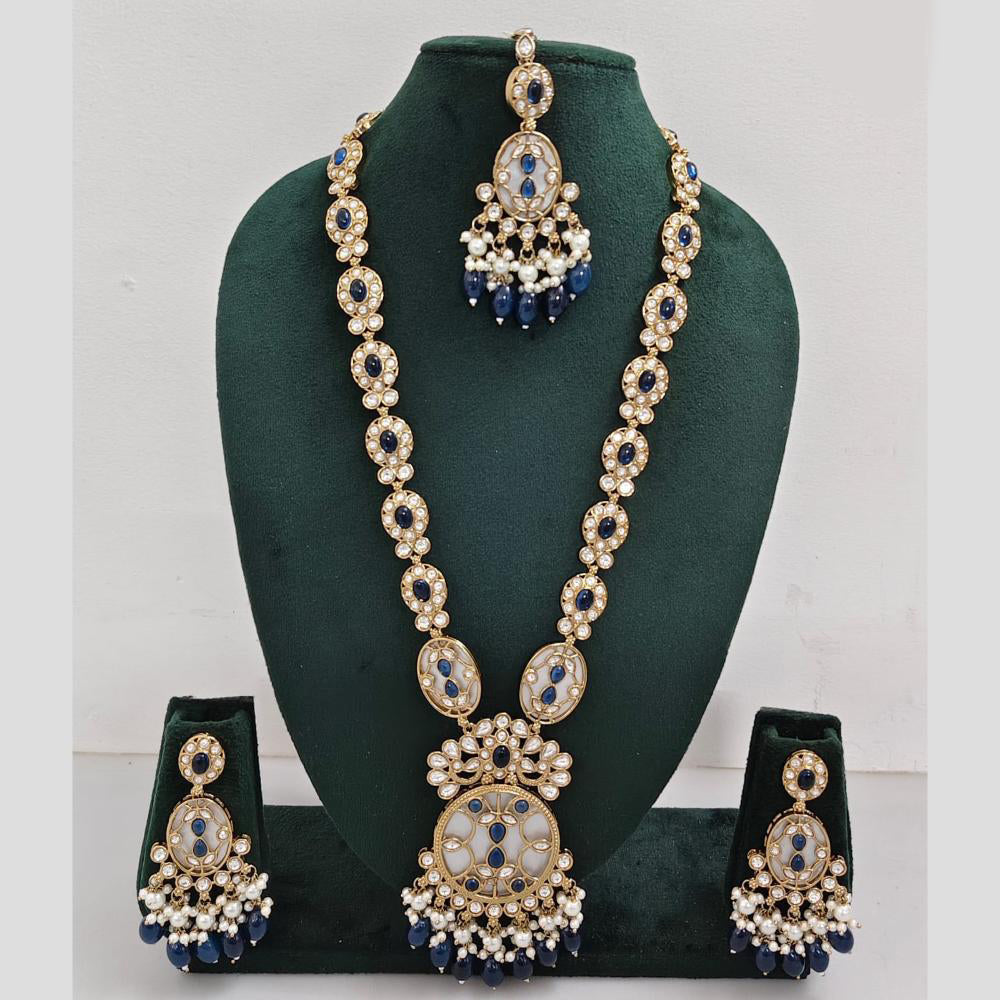 Rani Sati Jewels Gold Plated Pota Stone And Pearl Long Necklace Set