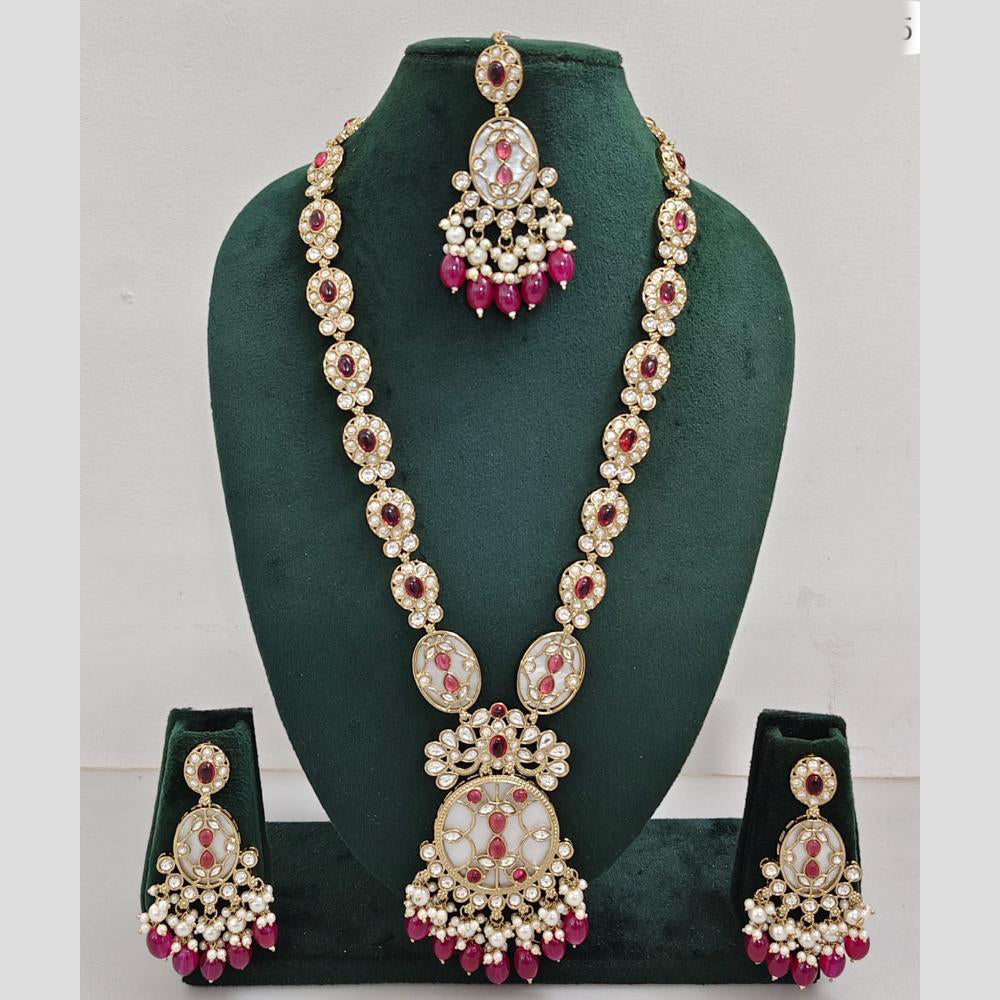 Rani Sati Jewels Gold Plated Pota Stone And Pearl Long Necklace Set