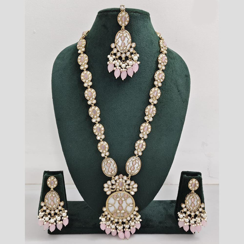 Rani Sati Jewels Gold Plated Pota Stone And Pearl Long Necklace Set