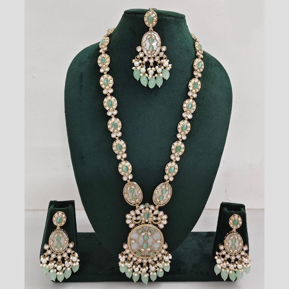 Rani Sati Jewels Gold Plated Pota Stone And Pearl Long Necklace Set