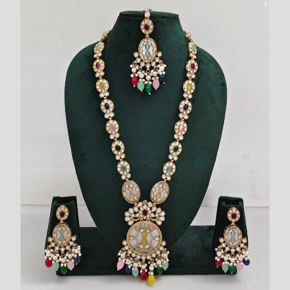 Rani Sati Jewels Gold Plated Pota Stone And Pearl Long Necklace Set