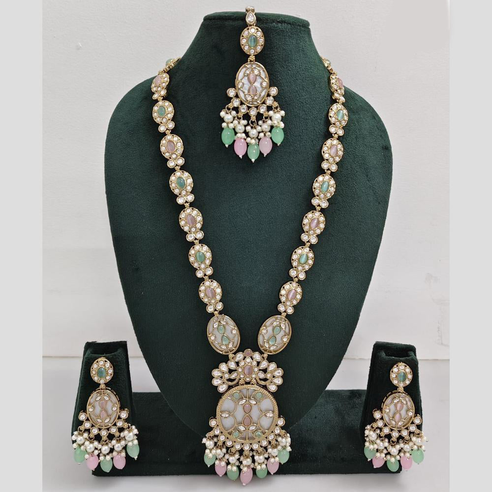 Rani Sati Jewels Gold Plated Pota Stone And Pearl Long Necklace Set