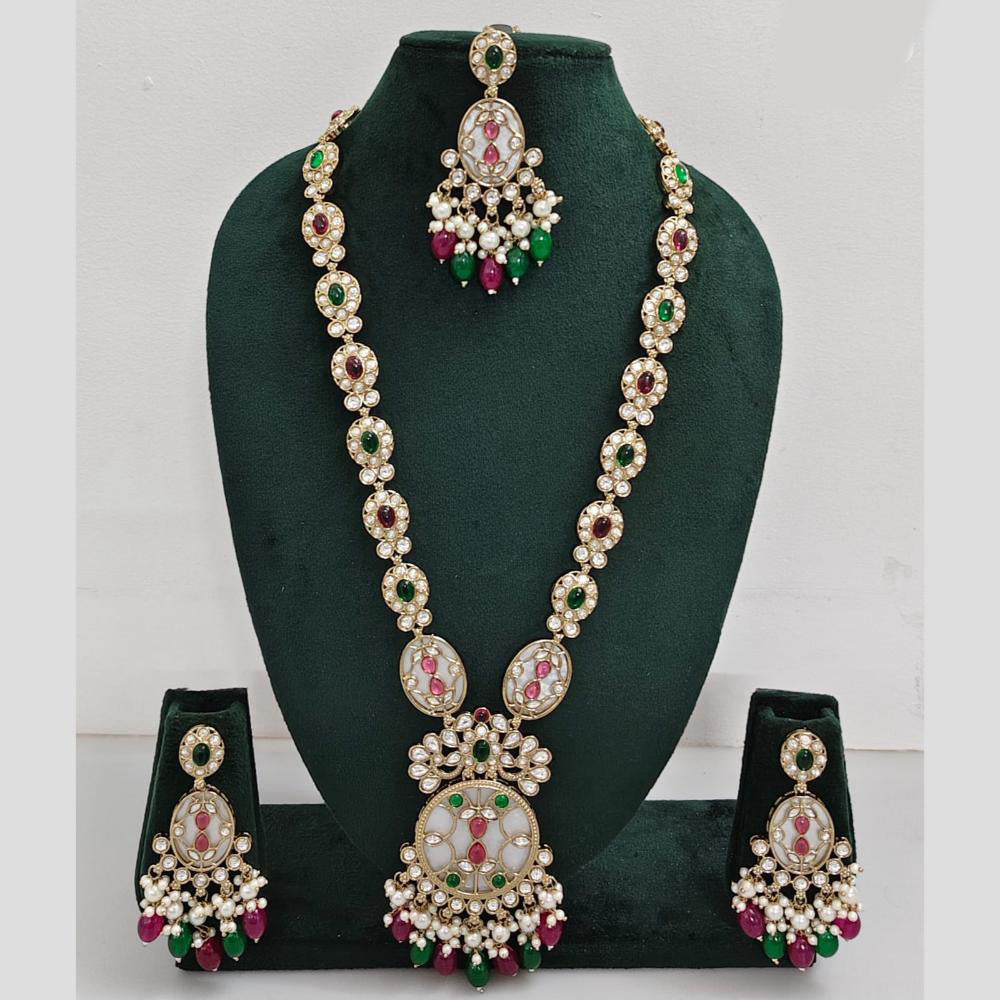 Rani Sati Jewels Gold Plated Pota Stone And Pearl Long Necklace Set