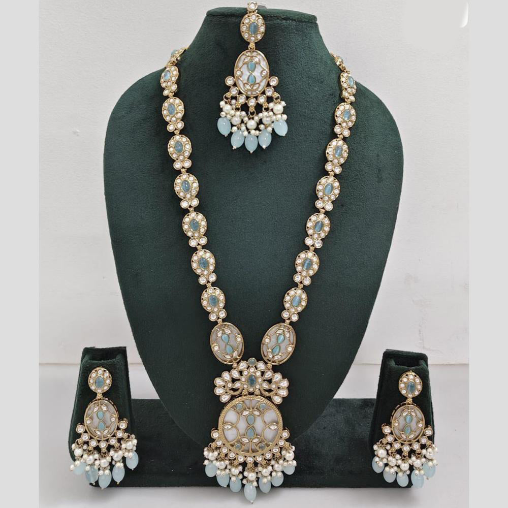 Rani Sati Jewels Gold Plated Pota Stone And Pearl Long Necklace Set