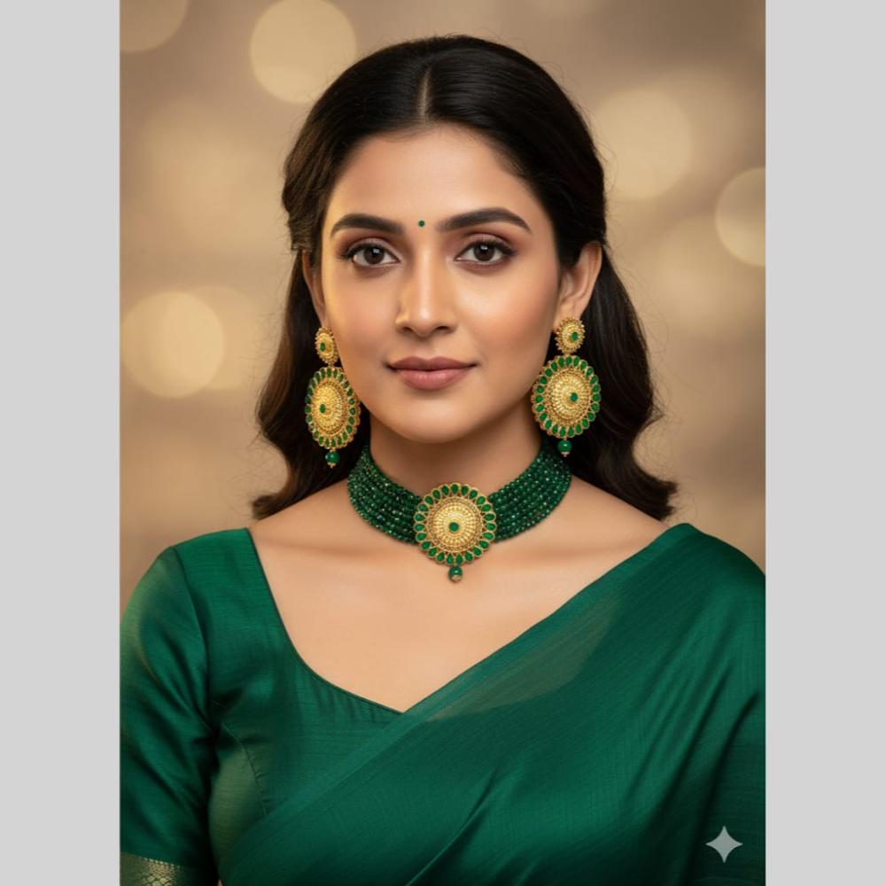 Naitika Arts Elegant Crystal Stone Pearl Choker Necklace Set