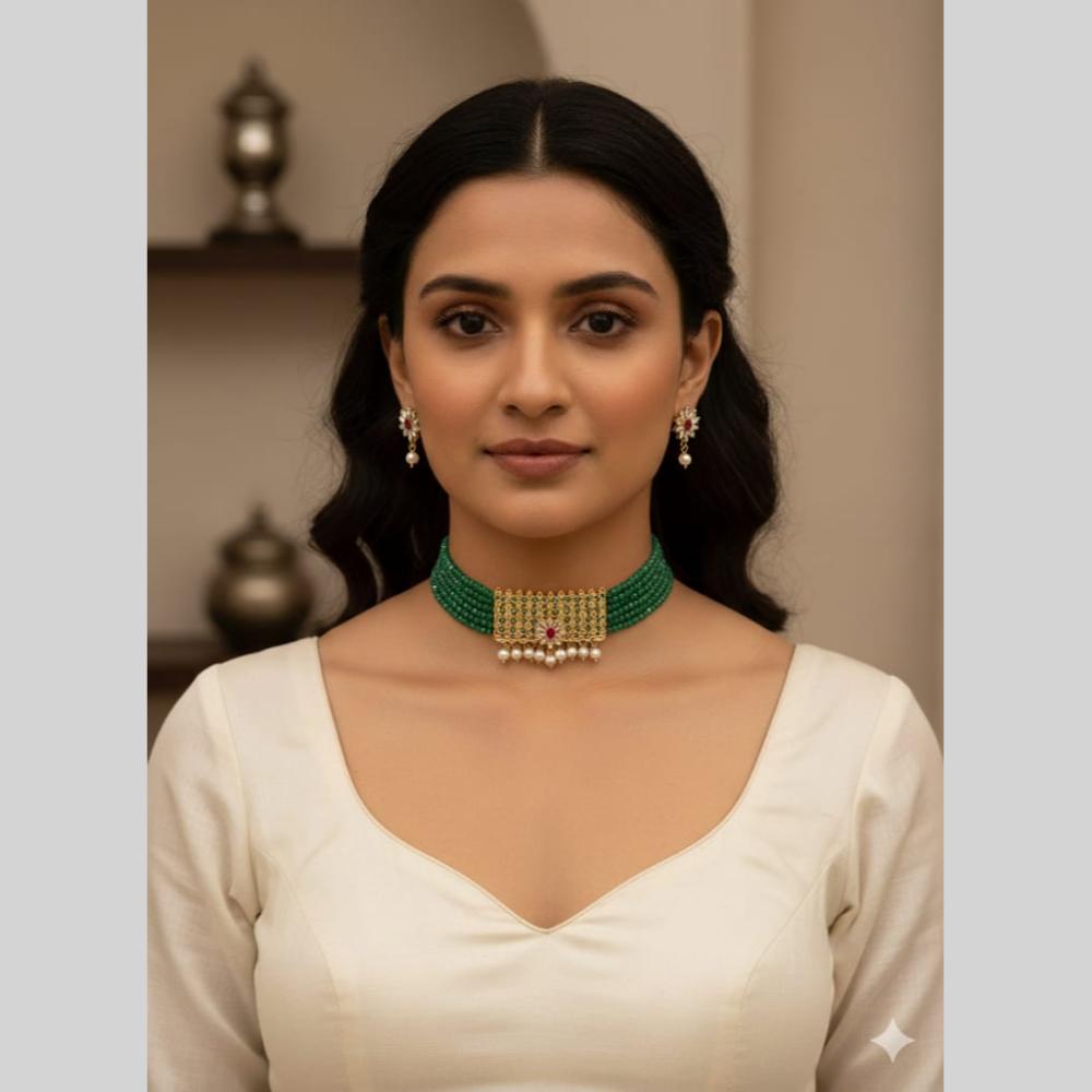 Naitika Arts Elegant Crystal Stone Pearl Choker Necklace Set