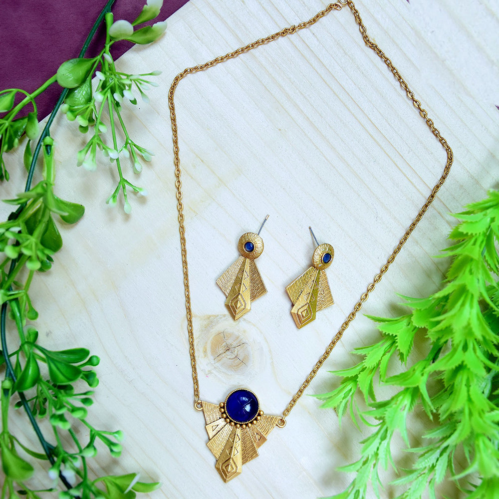 Wearhouse Fashion Gold Plated Pota Stone Necklace Set