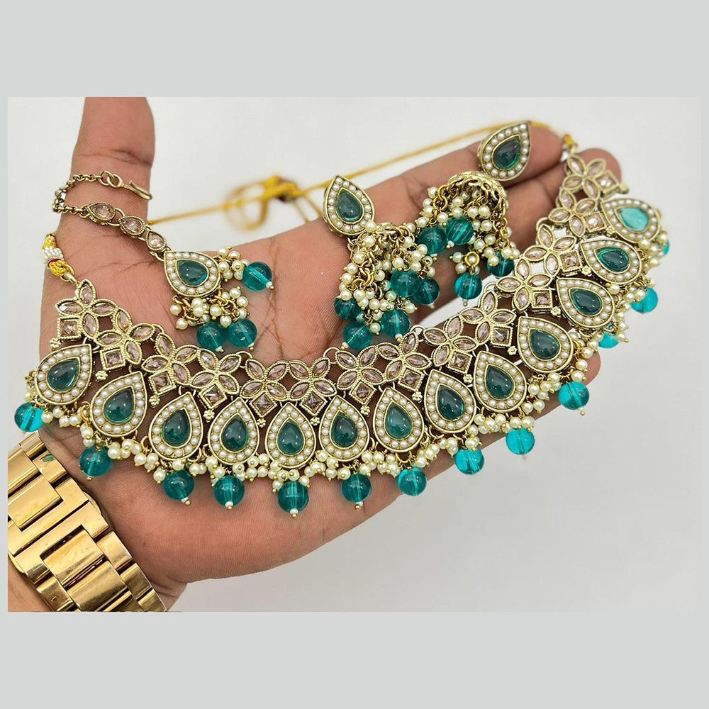 Shree Chamunda Jewellers Gold Plated Crystal Stone And Beads Necklace Set