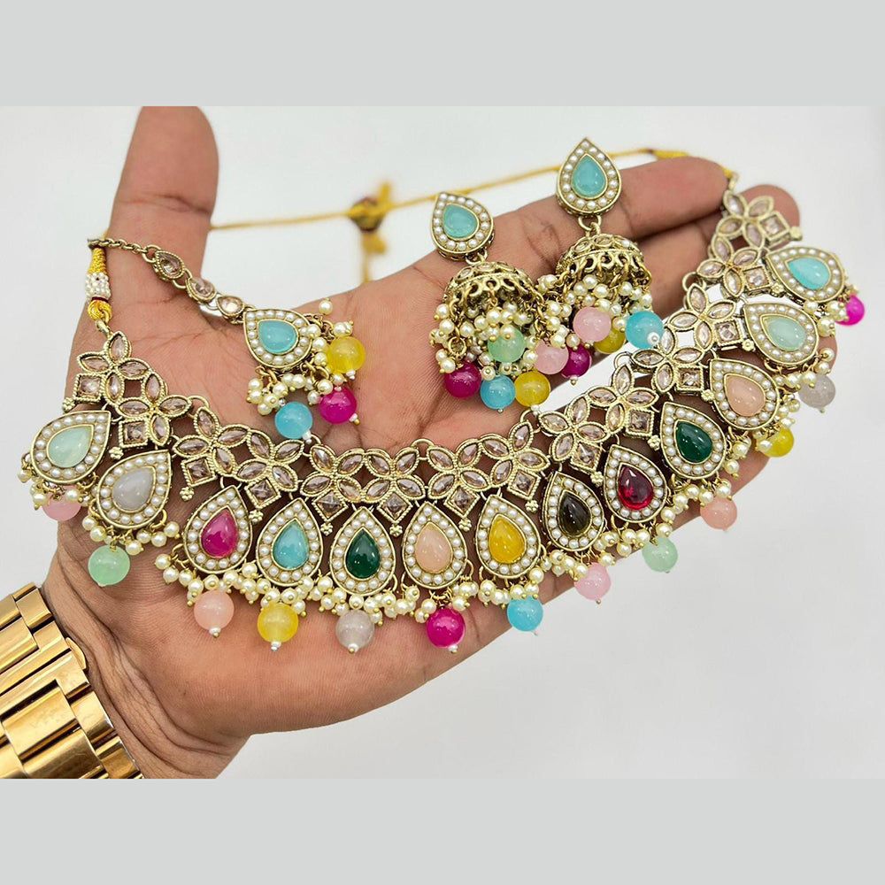 Shree Chamunda Jewellers Gold Plated Crystal Stone And Beads Necklace Set