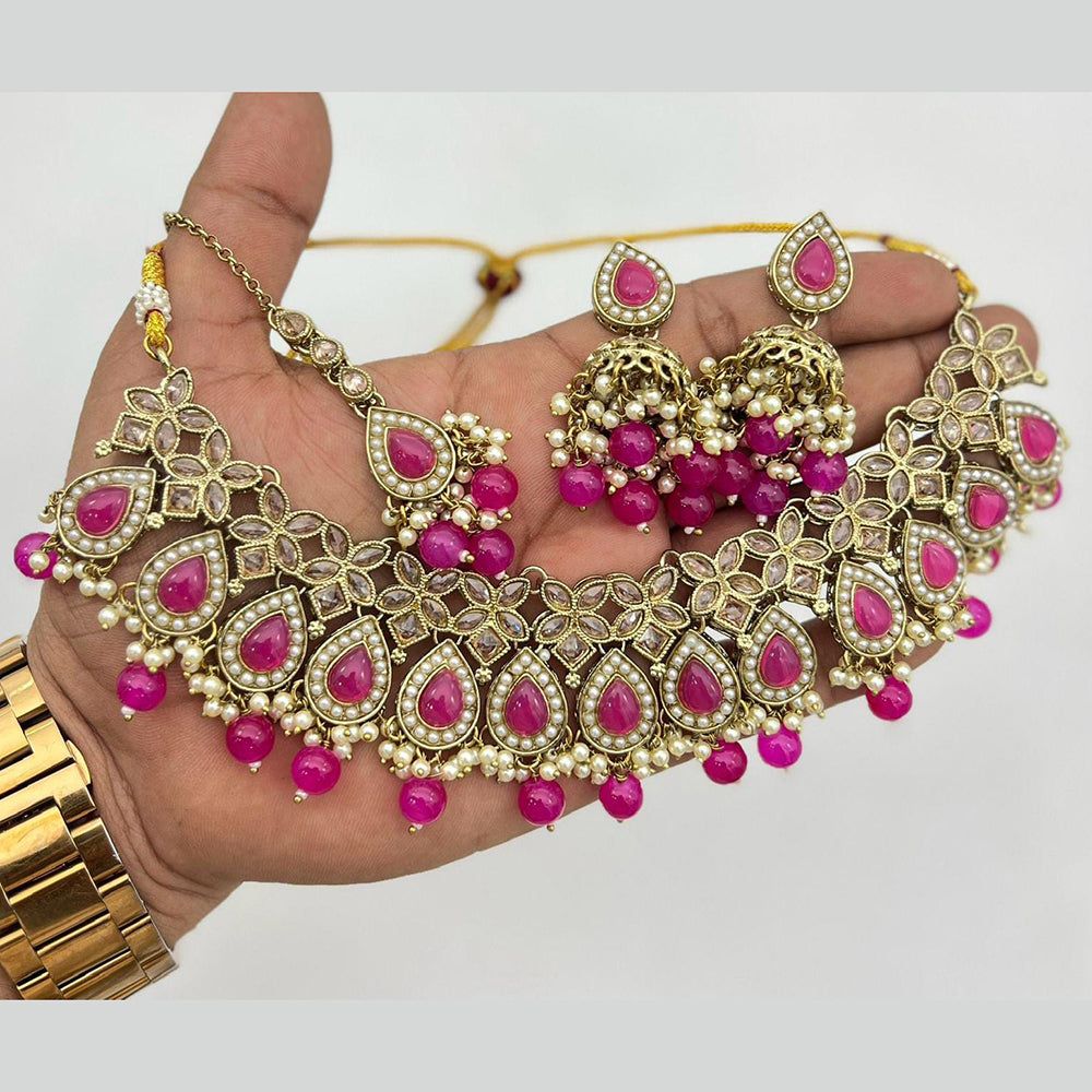 Shree Chamunda Jewellers Gold Plated Crystal Stone And Beads Necklace Set