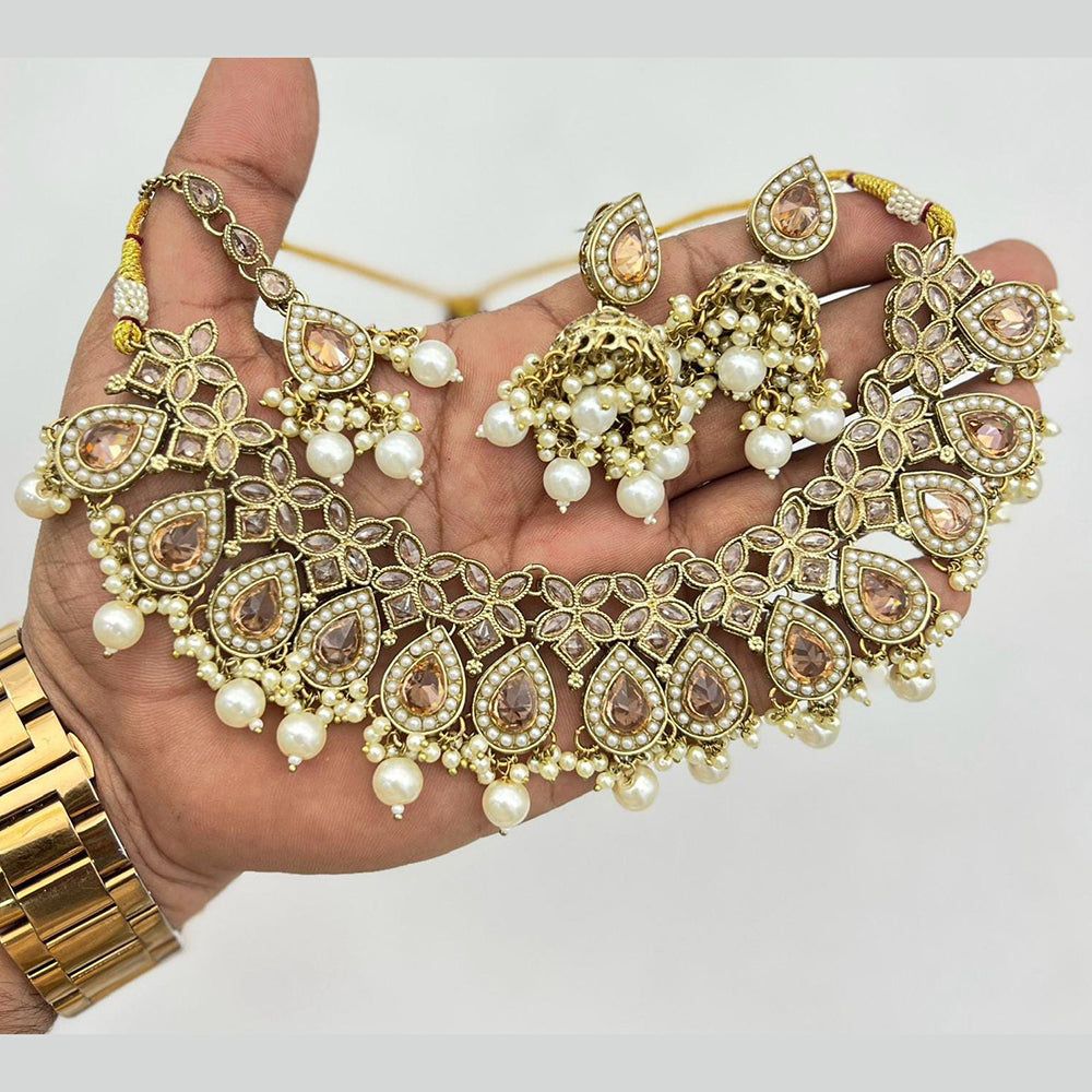 Shree Chamunda Jewellers Gold Plated Crystal Stone And Beads Necklace Set