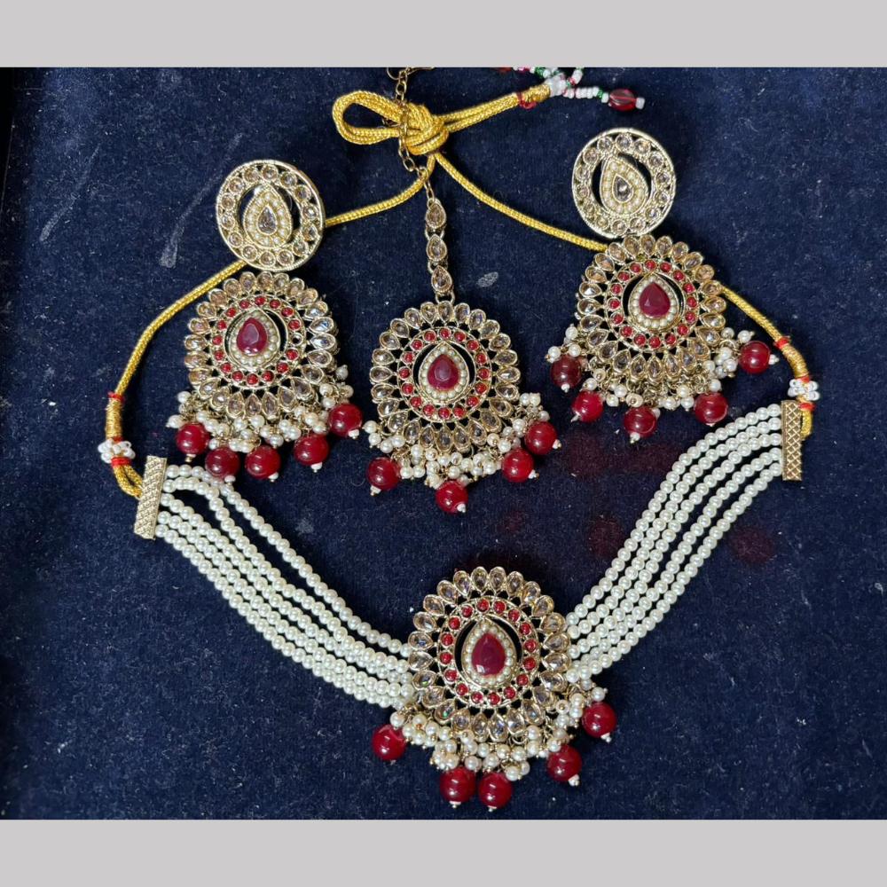 Shree Chamunda Jewellers Gold Plated Crystal Stone Beads And Pearls Necklace Set