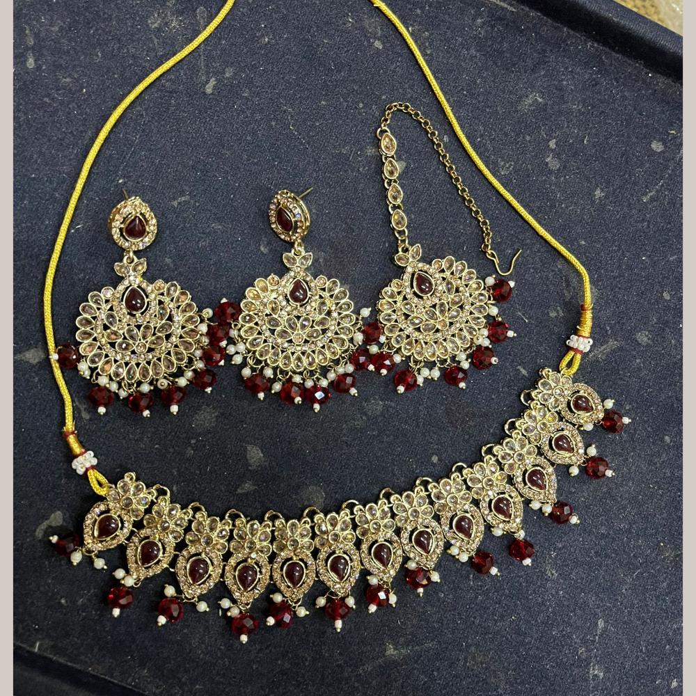 Shree Chamunda Jewellers Gold Plated Crystal Stone And Beads Necklace Set