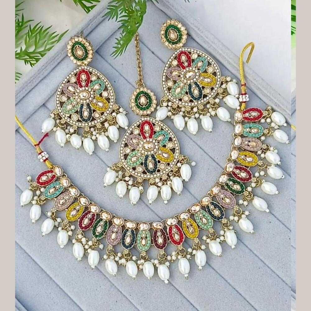 Shree Chamunda Jewellers Gold Plated Crystal Stone And Beads Necklace Set